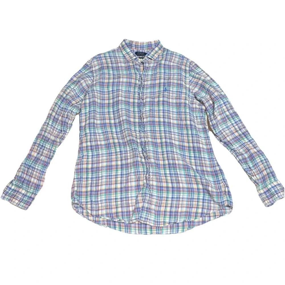 Polo Ralph Lauren Classic Fit 100% Linen Plaid Shirt Mens Xl